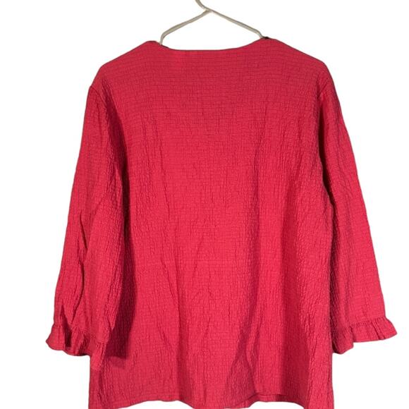 Orvis Dark Pink Button Down V-Neck Long Sleeve Textured Knit Blouse Women Sz L - Picture 2 of 6